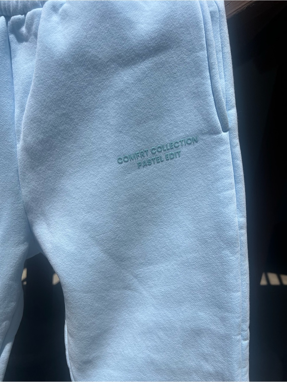 Women's Pastel Light Blue Fleece Joggers - Picture 6 of 7